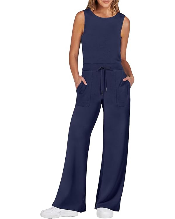 ANRABESS Womens Jumpsuits 2024 Casual Summer Dressy Romper Sleeveless Wide Leg Long Pants Outfits... | Amazon (US)