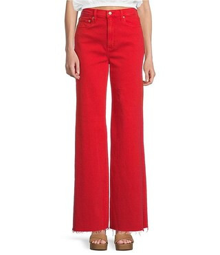 Daze Far Out High Rise Cherry Frayed Wide Leg Jeans | Dillard's | Dillard's