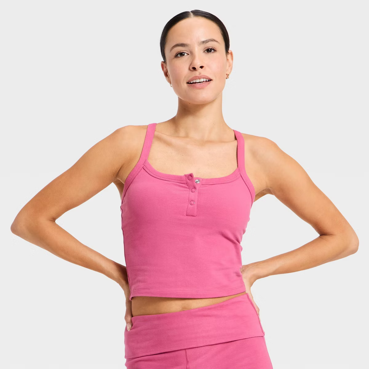 Women's Cotton Balance Henley Cropped Support Tank Top - All In Motion™ | Target