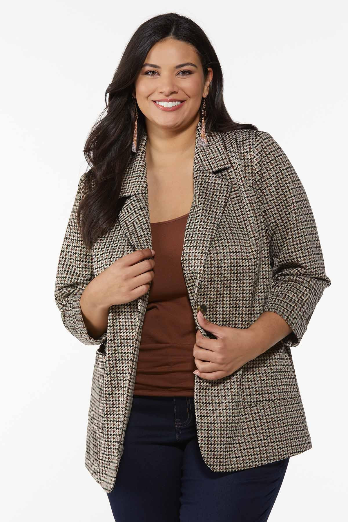 Plus Size Coffee Houndstooth Blazer | Cato Fashions