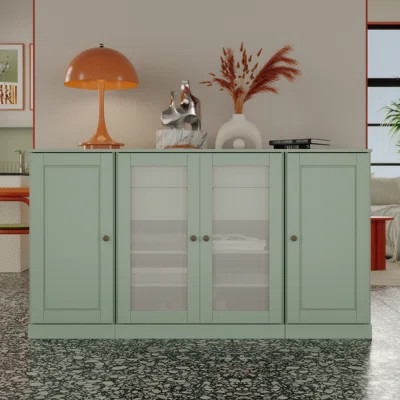 100% Solid Wood 65" Sideboard with Solid, Frosted Glass Doors, 2-Drawers and Adjustable Shelves | Wayfair North America