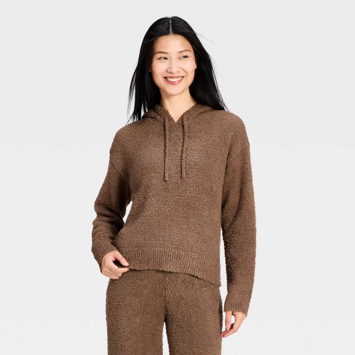 Women's Teddy Hooded Pullover Sweater - Auden\u2122 Brown L | Target
