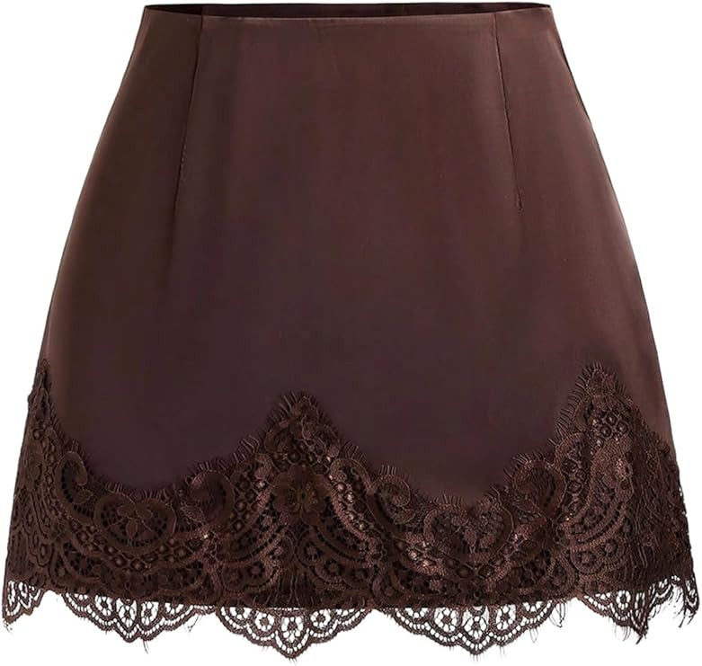 Milumia Women's Elegant Satin Lace Trim Mini Skirt Low Rise Bodycon Going Out Short Skirts | Amazon (US)