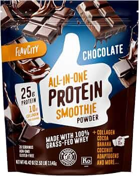 FlavCity Grass Fed Whey Chocolate Protein Powder - 25g Protein & 10g Collagen - Made with Organic... | Amazon (US)