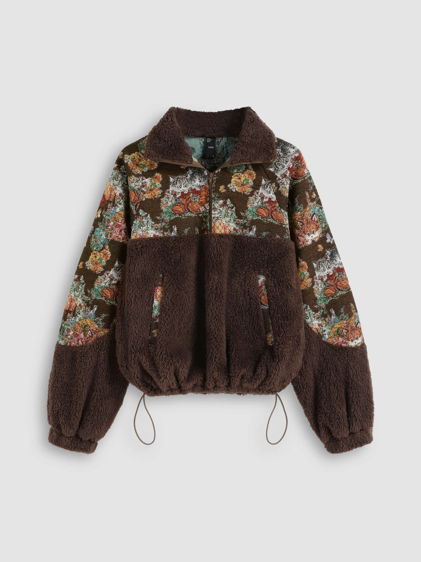 Countryside Core Fleece Fleece Collar Floral Cat Knotted Sweatshirt For School | Cider