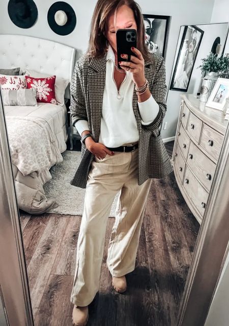 Another look with the wide leg pants. Loving the blazer and 1/4 zip pullover and boots styled together. All items fit tts, more color options available 

Casual Work outfit, boots, wide leg pants, huff ideas, holiday, Christmas, business casual, amazon fashion, Amazon deals, amazon outfits, amazon sale

#LTKsalealert #LTKstyletip #LTKfindsunder50
