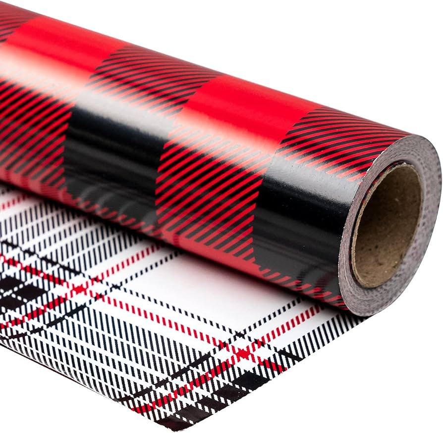 WRAPAHOLIC Reversible Plaid Christmas Wrapping Paper - Mini Roll - 17 Inch x 33 Feet - Black and ... | Amazon (US)