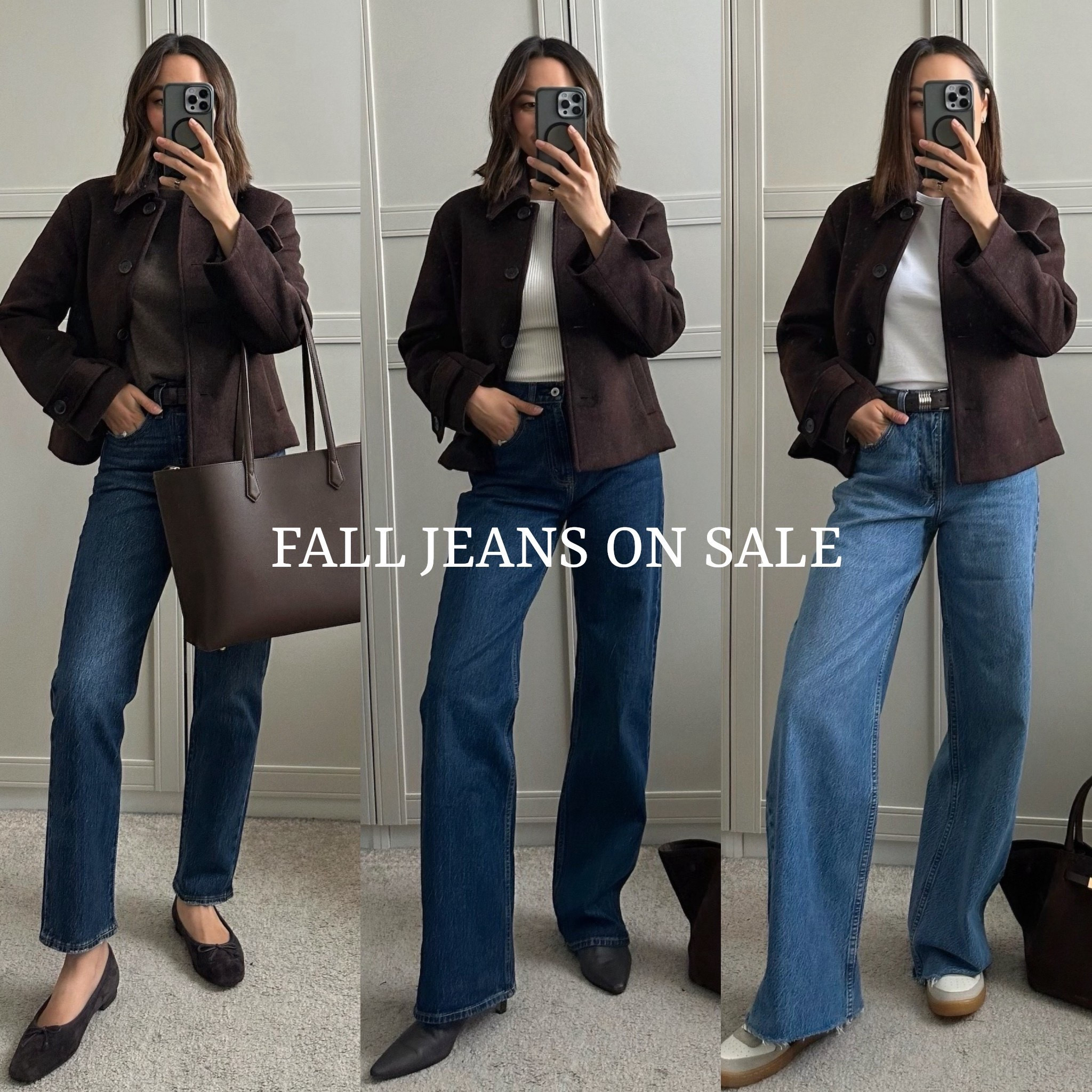 Classic jeans on sale

Outfit one : Levi’s wedgie straight leg jeans - 28” inseam 

Outfit 2: Abercrombie 90s relaxed Jean - reg inseam (pairs best with a low heel boot on my 5’4”inch frame) 

Outfit 3: Abercrombie wide leg - medium wash, reg inseam 

Abercrombie jacket xs