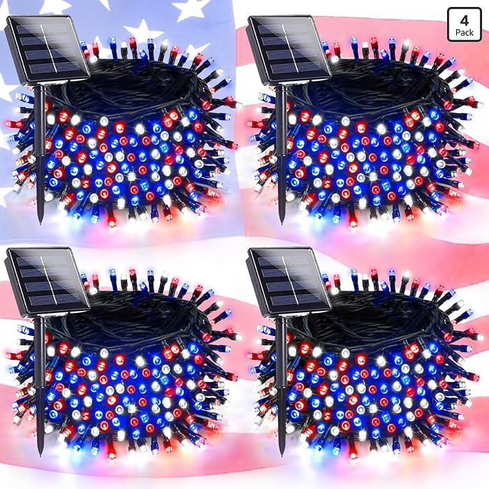 4 Pack Red White and Blue Solar String Lights, 320LED 180FT 4th of July Decorations Outdoor Water... | Amazon (US)