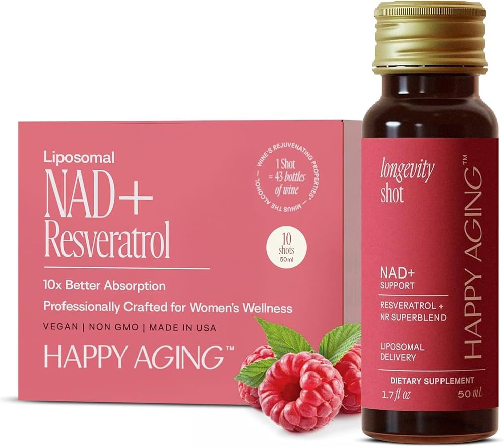 Happy Aging Liquid NAD+ Supplement for Women | Liposomal Nicotinamide Riboside & Resveratrol Shot... | Amazon (US)