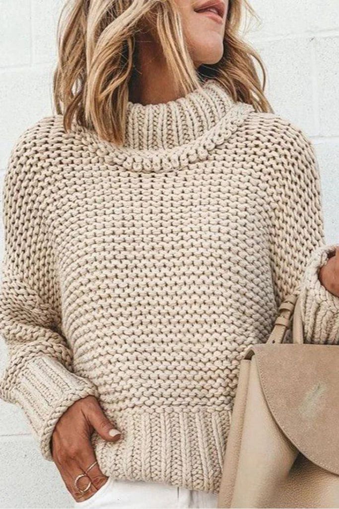 Wide Ribbed Round Neck Knit Sweater - Khaki | Petal & Pup (US)