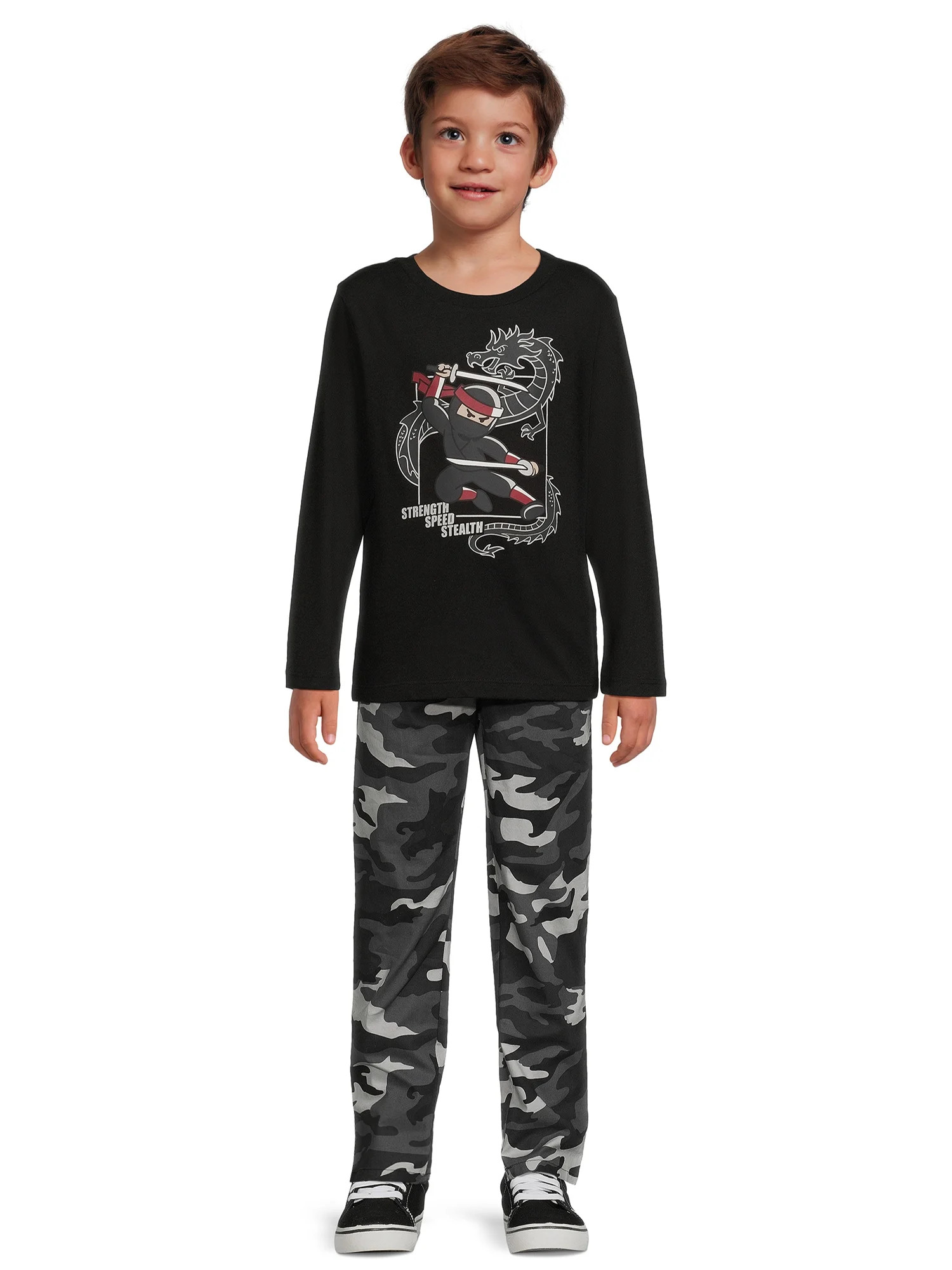 365 Kids Boys Long Sleeve Ninja Tee and Pants Outfit Set, Sizes 4-10 | Walmart (US)