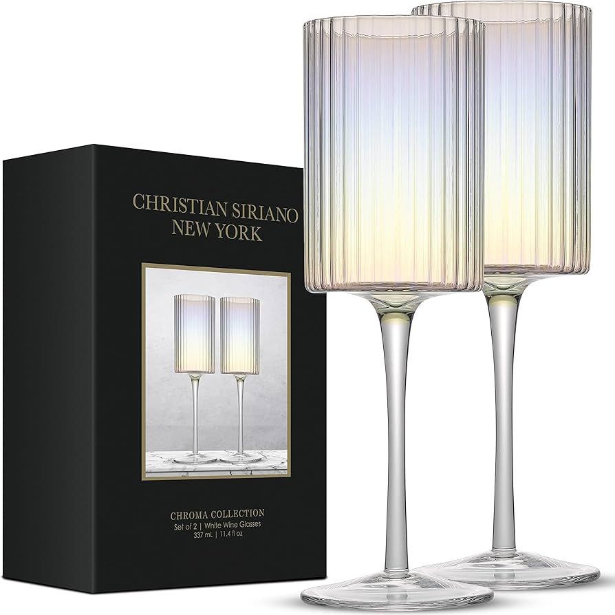 Fluted Iridescent Wine Glasses – Christian Siriano Chroma 11.5oz White Wine Glasses Set of 2 Lo... | Amazon (US)