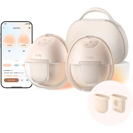 eufy Heated Wearable Breast Pump S1 Pro with Original Diaphragm (2-Pack), Slim Hands-Free Breast Pump with Industry-Leading HeatFlow™ Tech, Wireless Charging Case, App-Controlled OptiRhythm™ | Walmart (US)