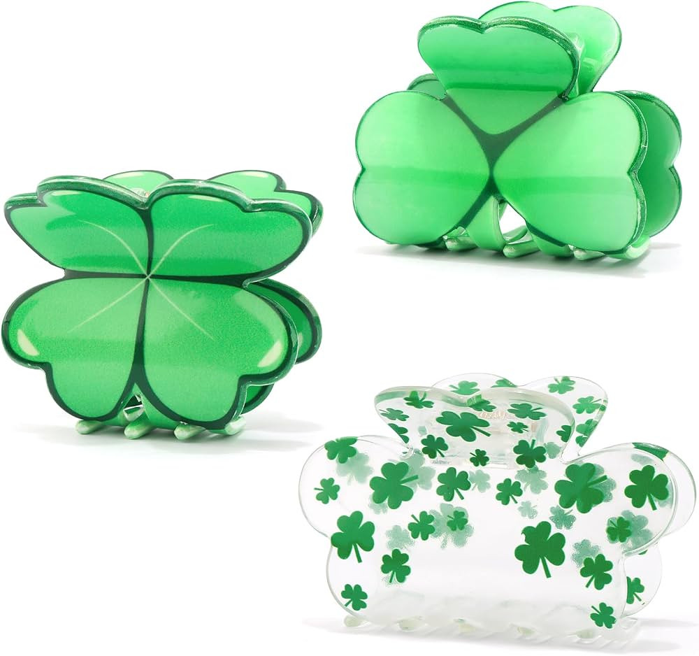 3Pcs Shamrock Hair Claw Clips for Women St. Patrick's Day Accessories, Green Clover Style Clips I... | Amazon (US)