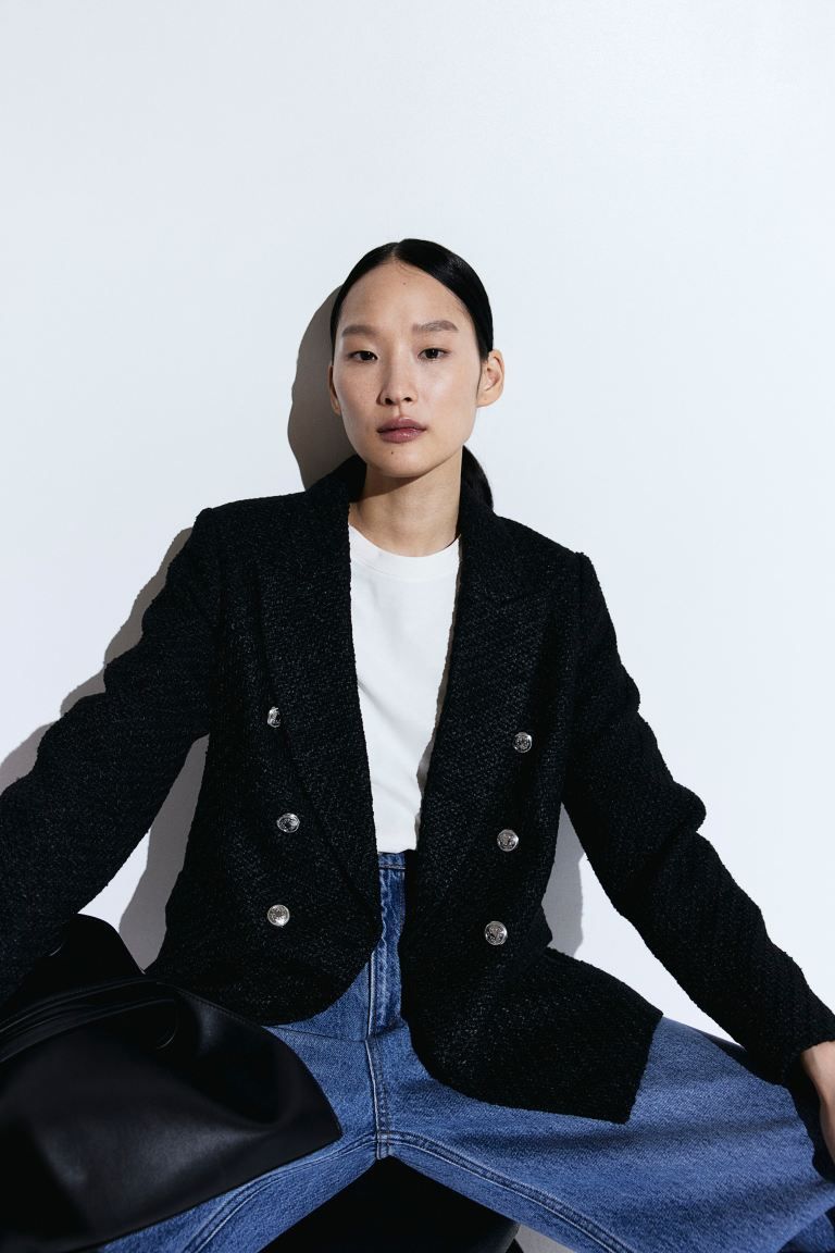 Textured-weave Jacket - Black - Ladies | H&M US | H&M (US + CA)