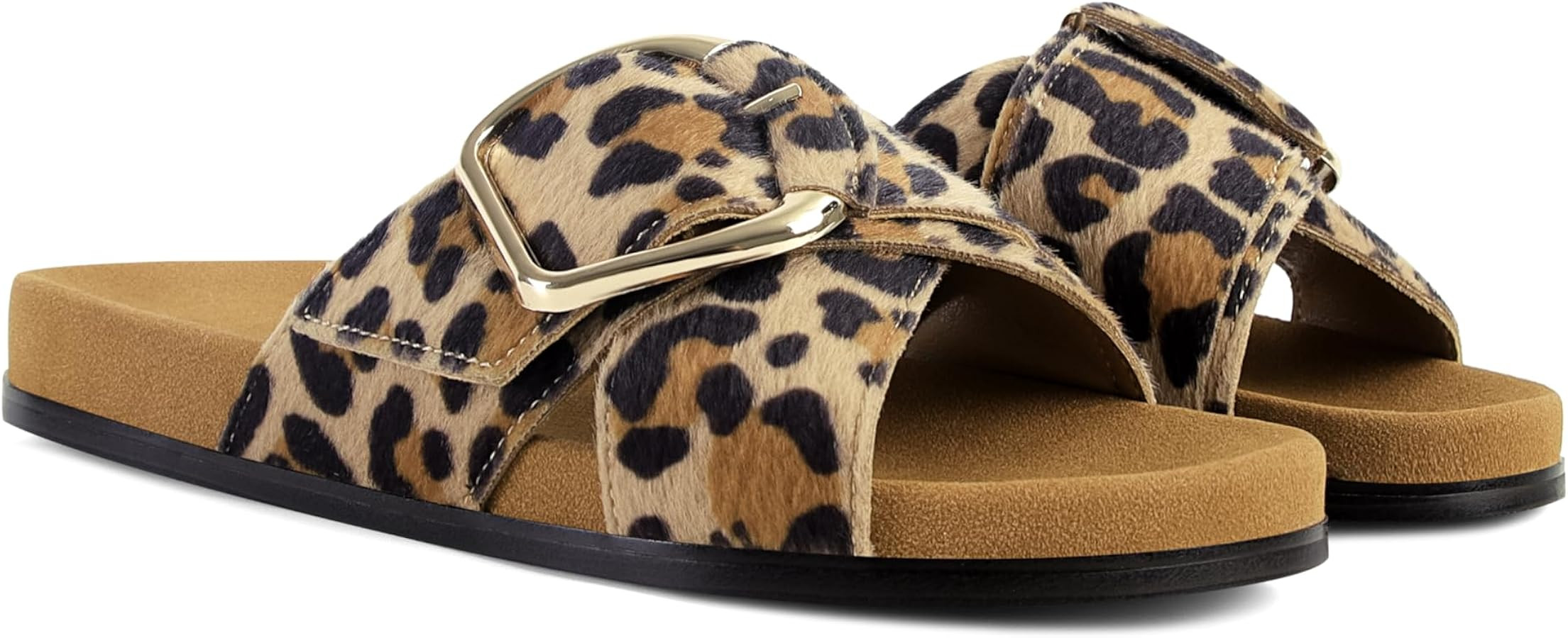 Flat Sandals for Women Comfortable Slide Sandals Summer Suede Leather Slides Vacation Beach Shoes | Amazon (US)