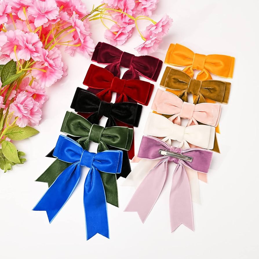 10Pcs 5" Velvet Hair Bows Girls Hair Clips Ponytail Holder Accessories for Women Girls Toddlers | Amazon (US)