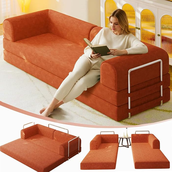 79” Convertible Sofa Bed, 35D High-Density Foam&Corduroy Fabric Sleeper Couch Bed, Fixed-Shape ... | Amazon (US)