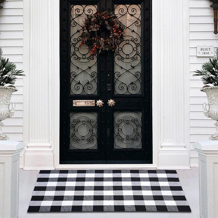 Cotton Blend, Black White Checkered, Machine Washable, Layering Rug, Front Porch Entryway | Amazon (US)