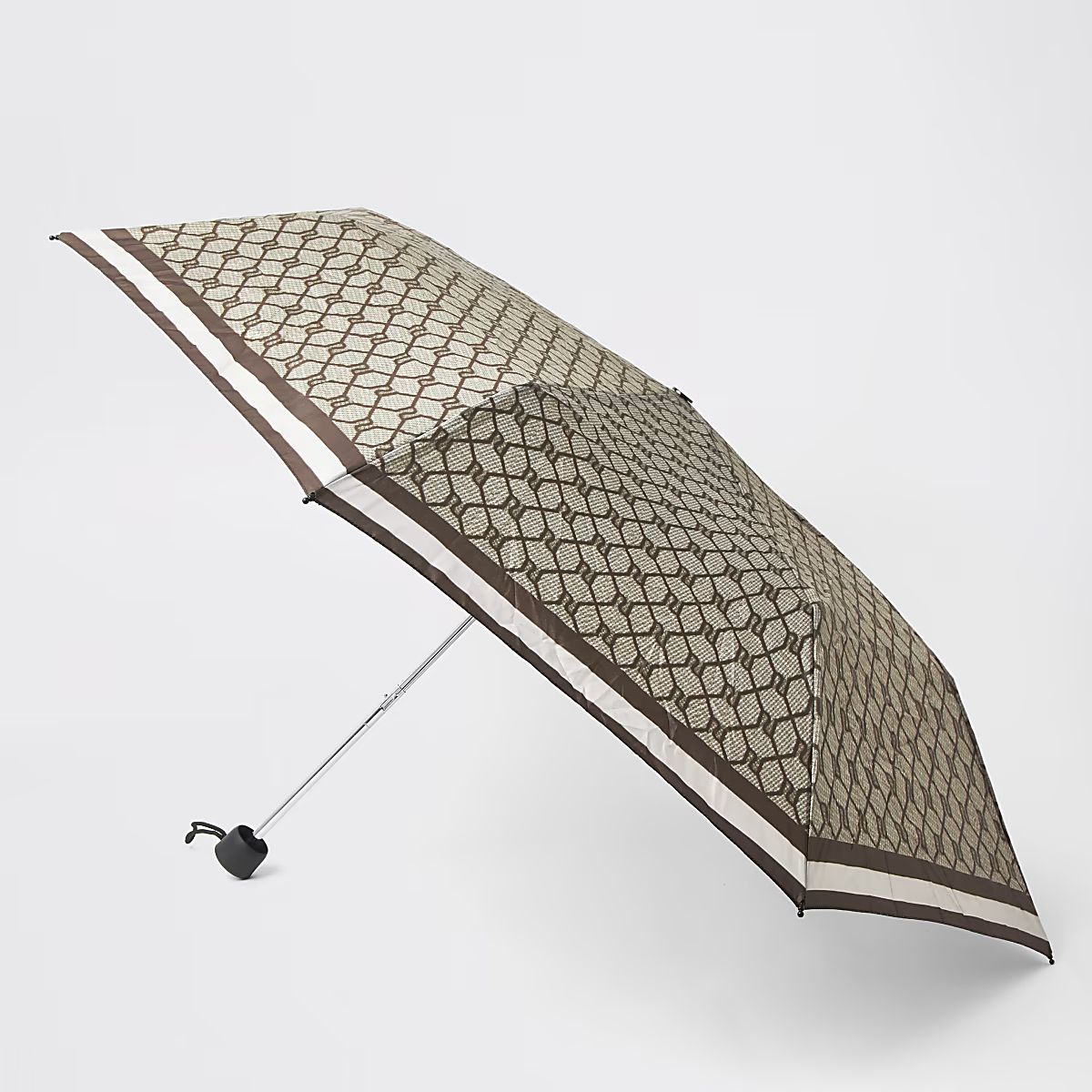 Brown compact RI monogram umbrella | River Island (UK & IE)