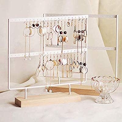 lemonadeus Earrings Organizer Jewelry Display Wood Stand (44 Holes 2 Layers) (White) | Amazon (US)