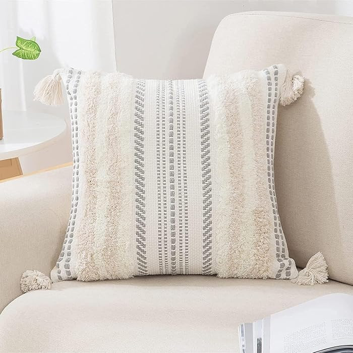 decorUhome Summer Decorative Boho Throw Pillow Cover 20x20, Accent Neutral Textured Tufted Pillow... | Amazon (US)