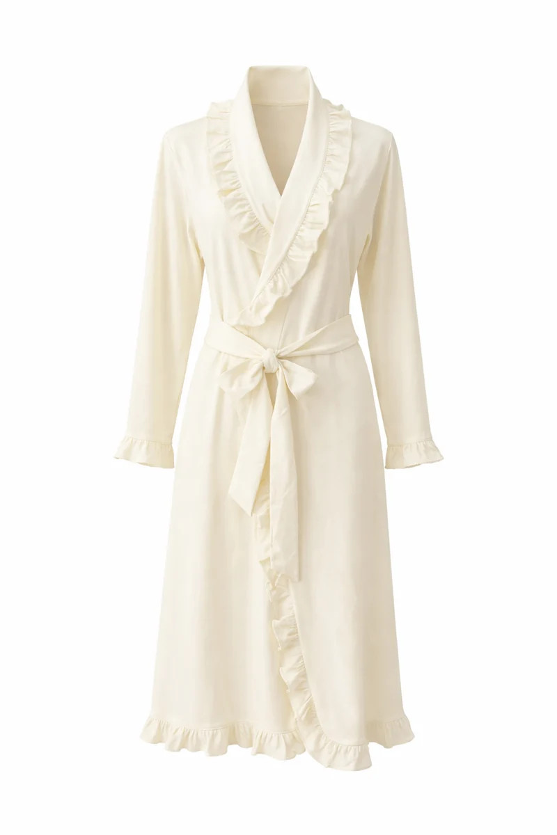 Luxury Ivory Women\u2019s Robe With Ruffles | Caprilina