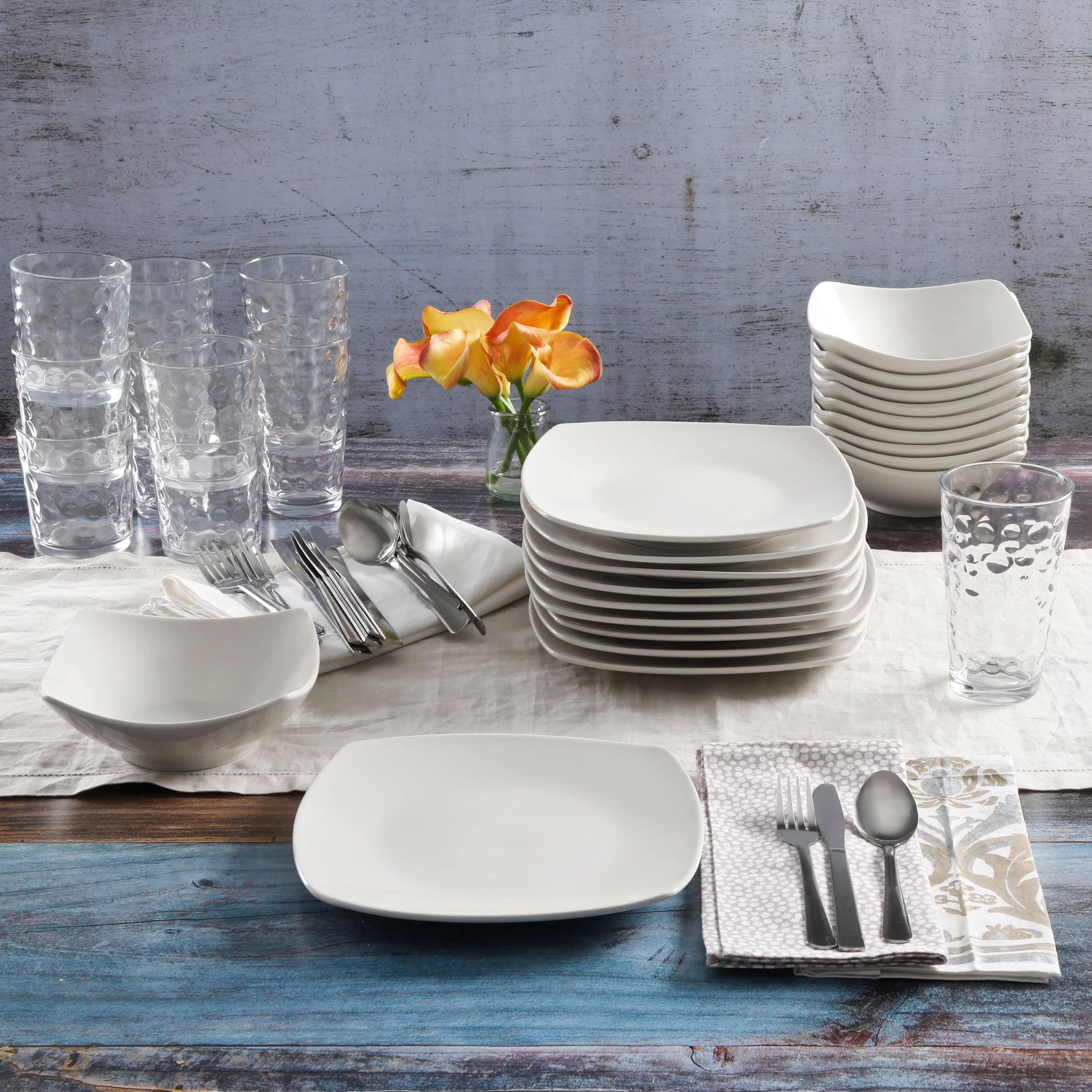 Gibson Home 48-Piece White Kitchen Basic Essentials Dinnerware Set | Walmart (US)