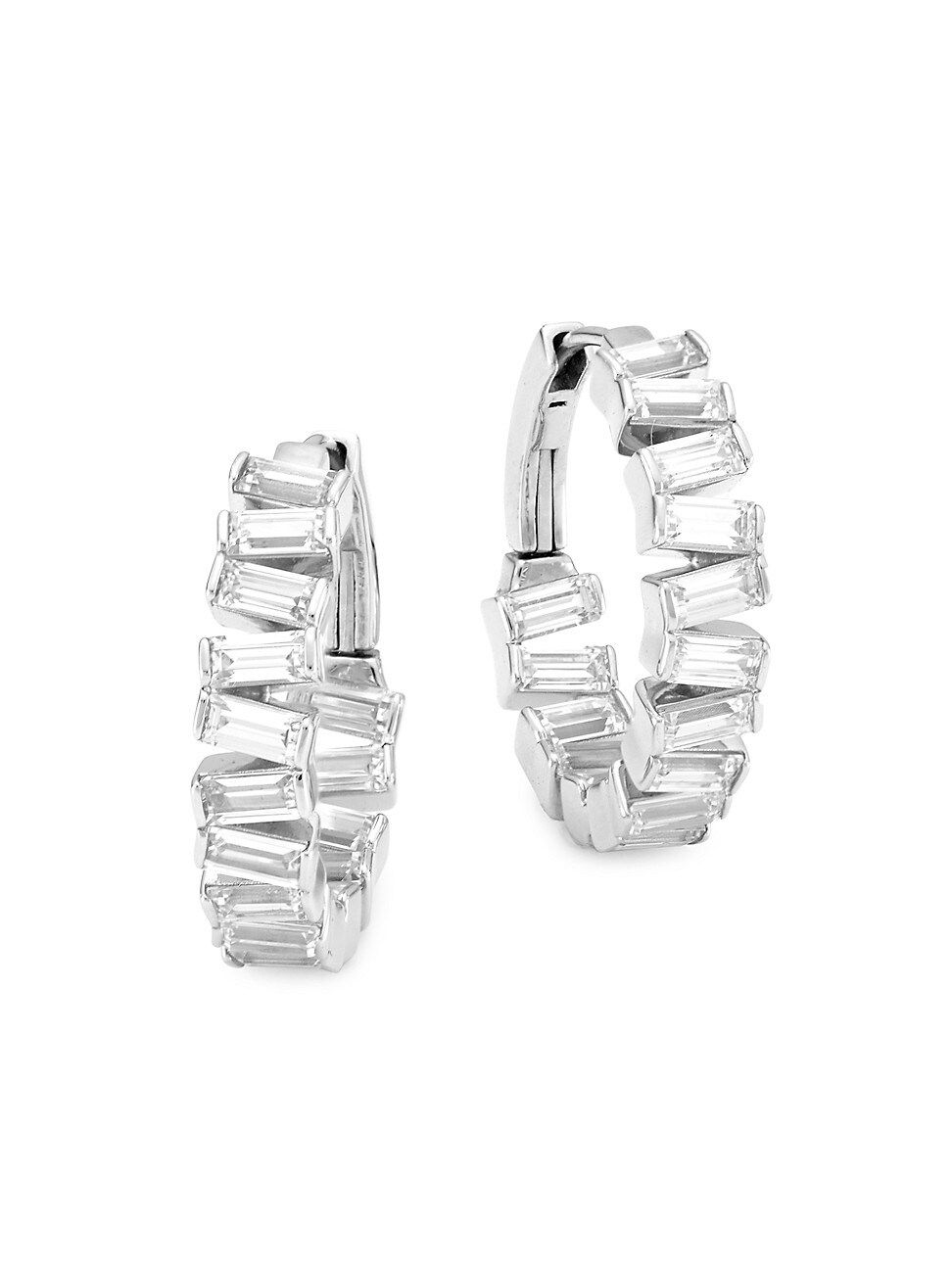 Stacked Sterling Silver & Cubic Zirconia Medium Hoop Earrings | Saks Fifth Avenue