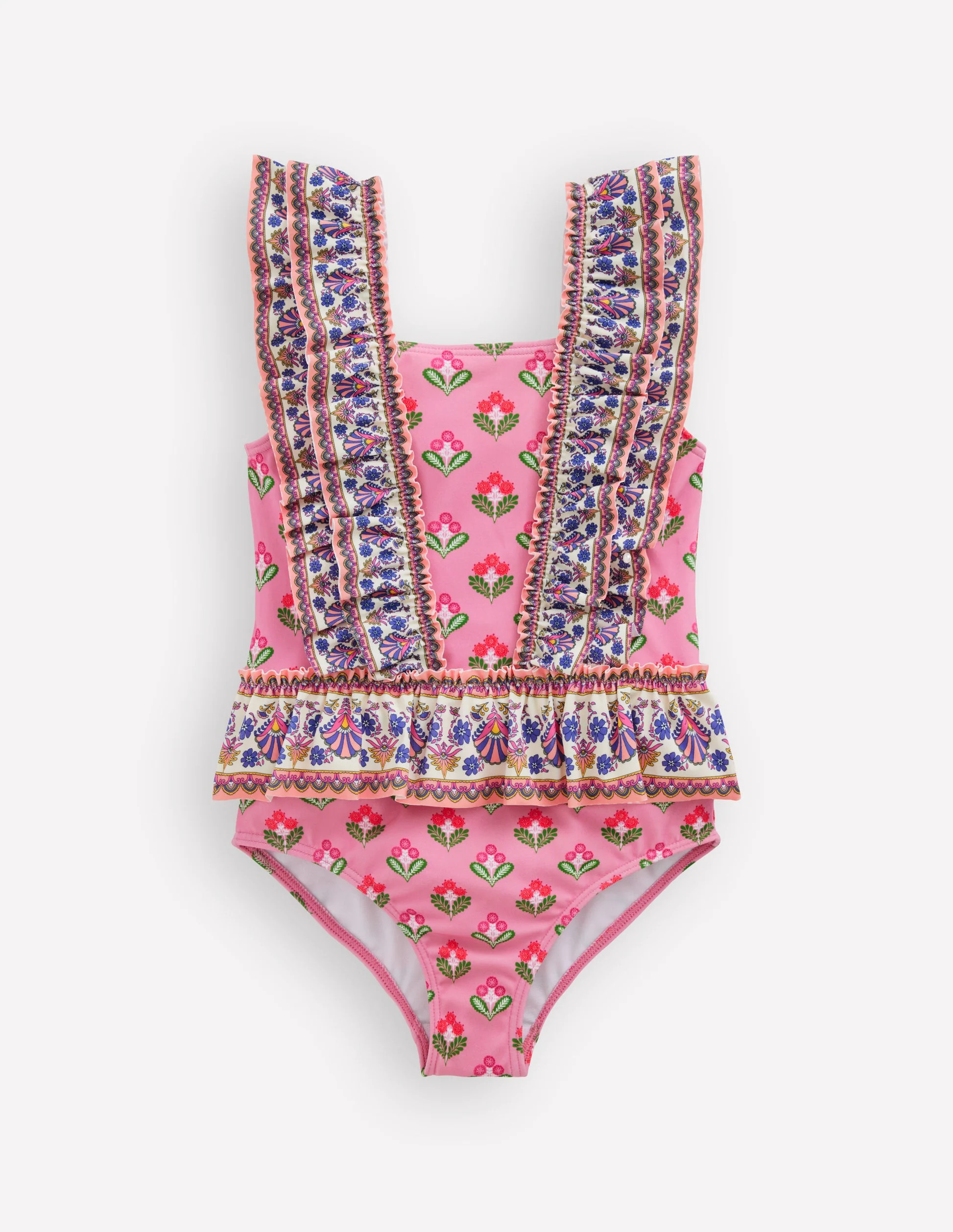 Frill Peplum Swimsuit-Pink Multi Woodblock | Boden (US)