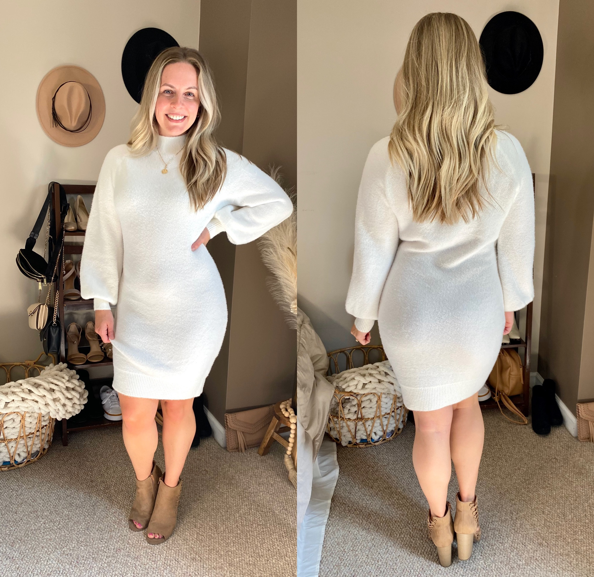 Amazon sweater dress 
I am 129 lb, 5’1 
Wearing a small and it runs a bit large! 

Warm and soft

#LTKSeasonal #LTKstyletip