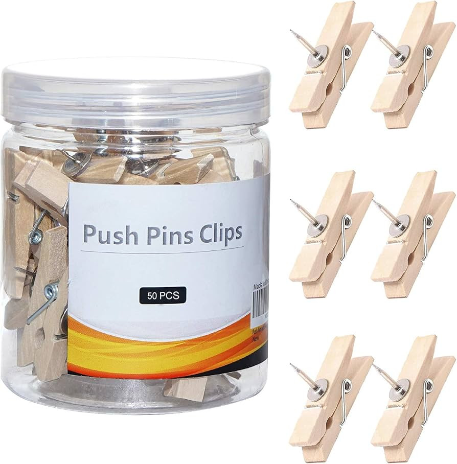 50 PCS Push Pin Clips, Wooden Push Pins for Cork Board, Teacher Supplies for Classroom Decorative... | Amazon (US)
