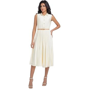 Elegant Satin Midi Dress for Women Slim Long Belted Formal Business Work Casual Dresses | Amazon (US)