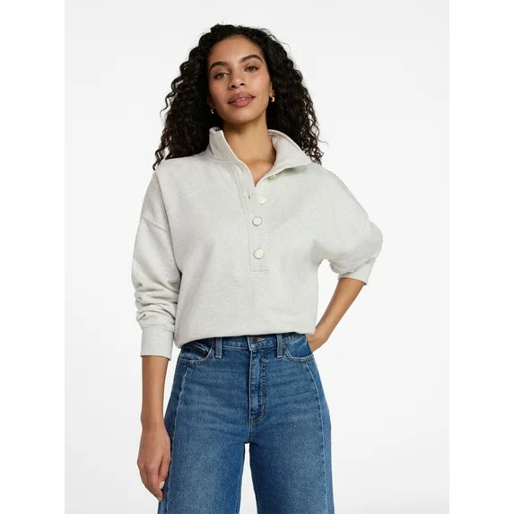 Time and Tru Women's Quarter Button Fleece Top with Long Sleeves, Size XS-XXXL | Walmart (US)