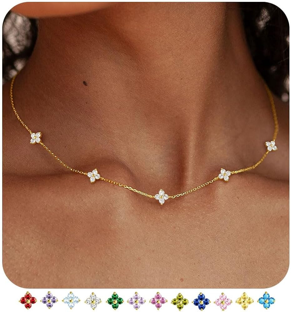 Dainty Clover Birthstone Gold Necklaces for Women Trendy Non Tarnish | Amazon (US)