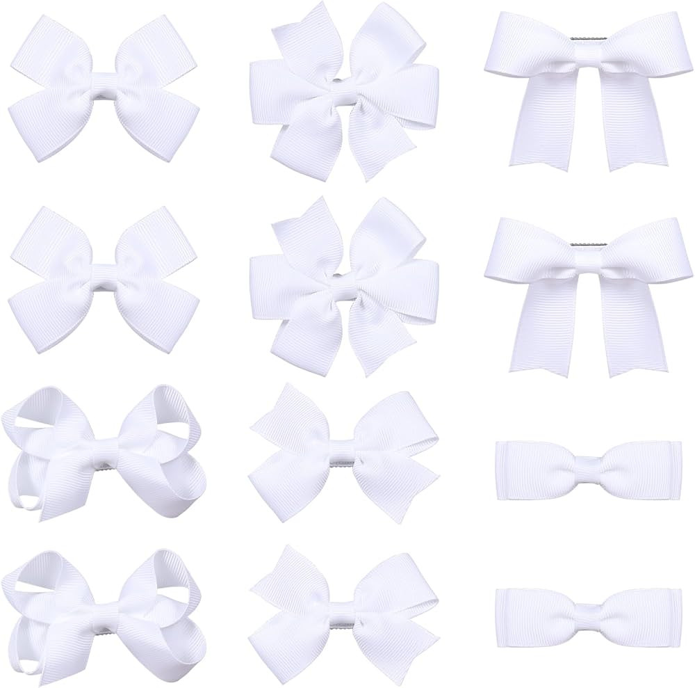3-inch White Grosgrain Ribbon Hair Bows for Girls,12 pcs Handmade Alligator Clip Barrettes for To... | Amazon (US)