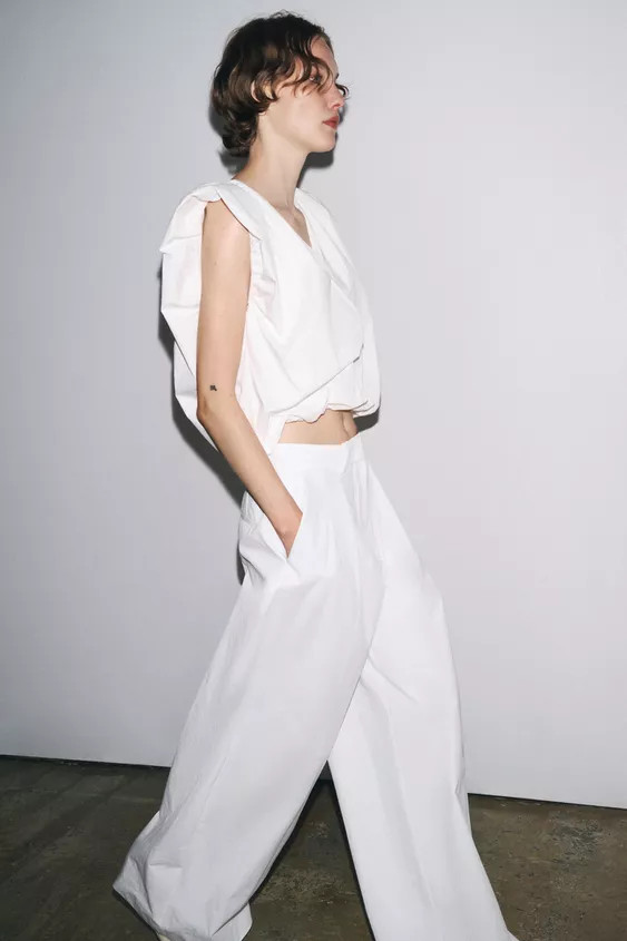 ZW COLLECTION BALLOON POPLIN TOP | Zara US