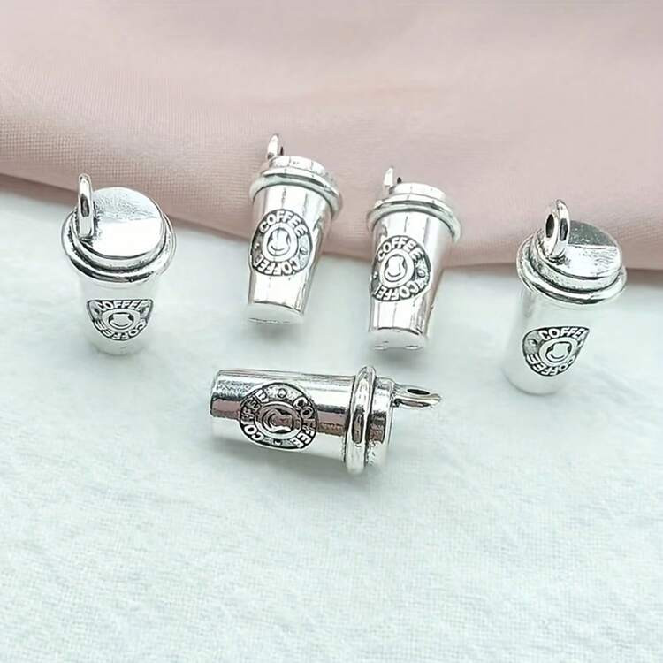 5Pcs Antique Silver Plated 3D Coffee Cup Charms Pendants For Jewelry Making Necklace Bracelet Key Chain DIY Handmade Accessories | SHEIN