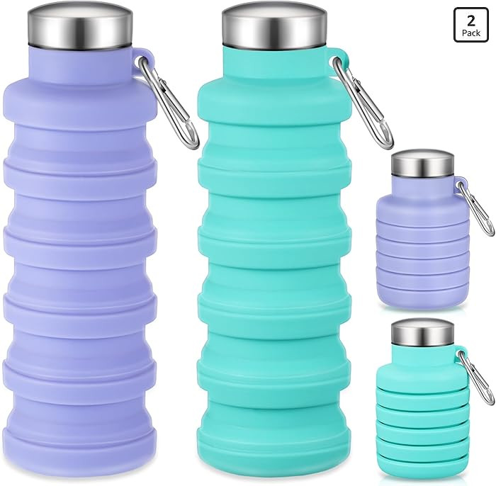 Baderke 2 Pcs Collapsible Water Bottles 17oz Silicone Travel Foldable Portable Water Bottle with ... | Amazon (US)