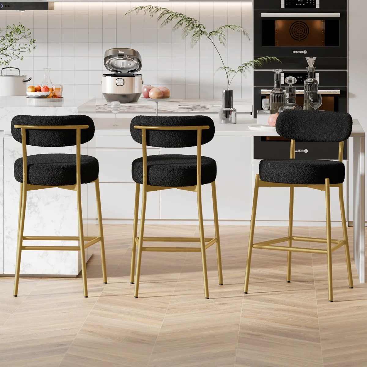 Bar Stools Set Of 3, Counter Height Bar Stools With Back And Metal Legs, High Top Island Chairs W... | Wayfair North America