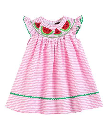 Pink Stripe Watermelon Smocked Bishop Dress - Infant, Toddler & Girls | Zulily