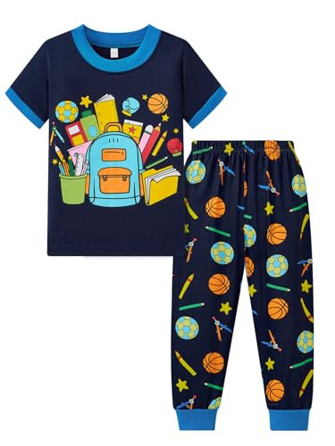 Popshion Boys Back to School Clothes Short Sleeve Pjs Set T Shirt Long Pant Sets Kids Blue Pajamas Toddler 2 Piece Summer School Outfit 10t | Amazon (US)