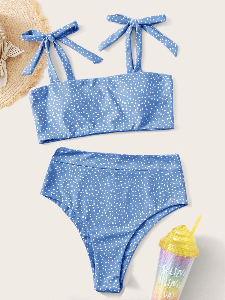 Polka Dot Tie Shoulder Bikini Swimsuit | SHEIN