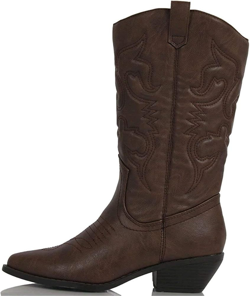 Soda Women Cowgirl Cowboy Western Stitched Boots Pointy Toe Knee High Reno-S | Amazon (US)
