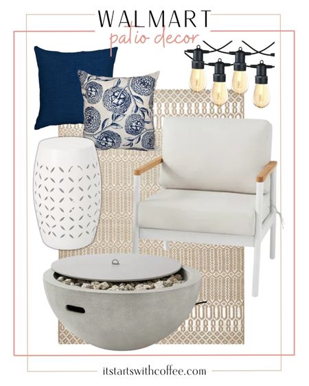 Walmart patio decor includes outdoor accent chair, outdoor rug, outdoor side table, outdoor throw pillows, outdoor string lights, and fire pit.

Home decor, outdoor decor, outdoor living, outdoor furniture, outdoor decor

#LTKunder100 #LTKstyletip #LTKhome