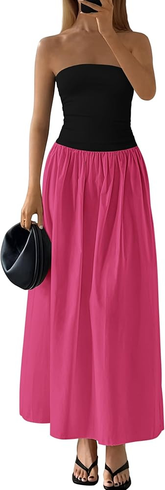 PRETTYGARDEN Women 2025 Summer Elegant Strapless Maxi Dress Tube Top Dress A Line Flowy Long Wedd... | Amazon (US)