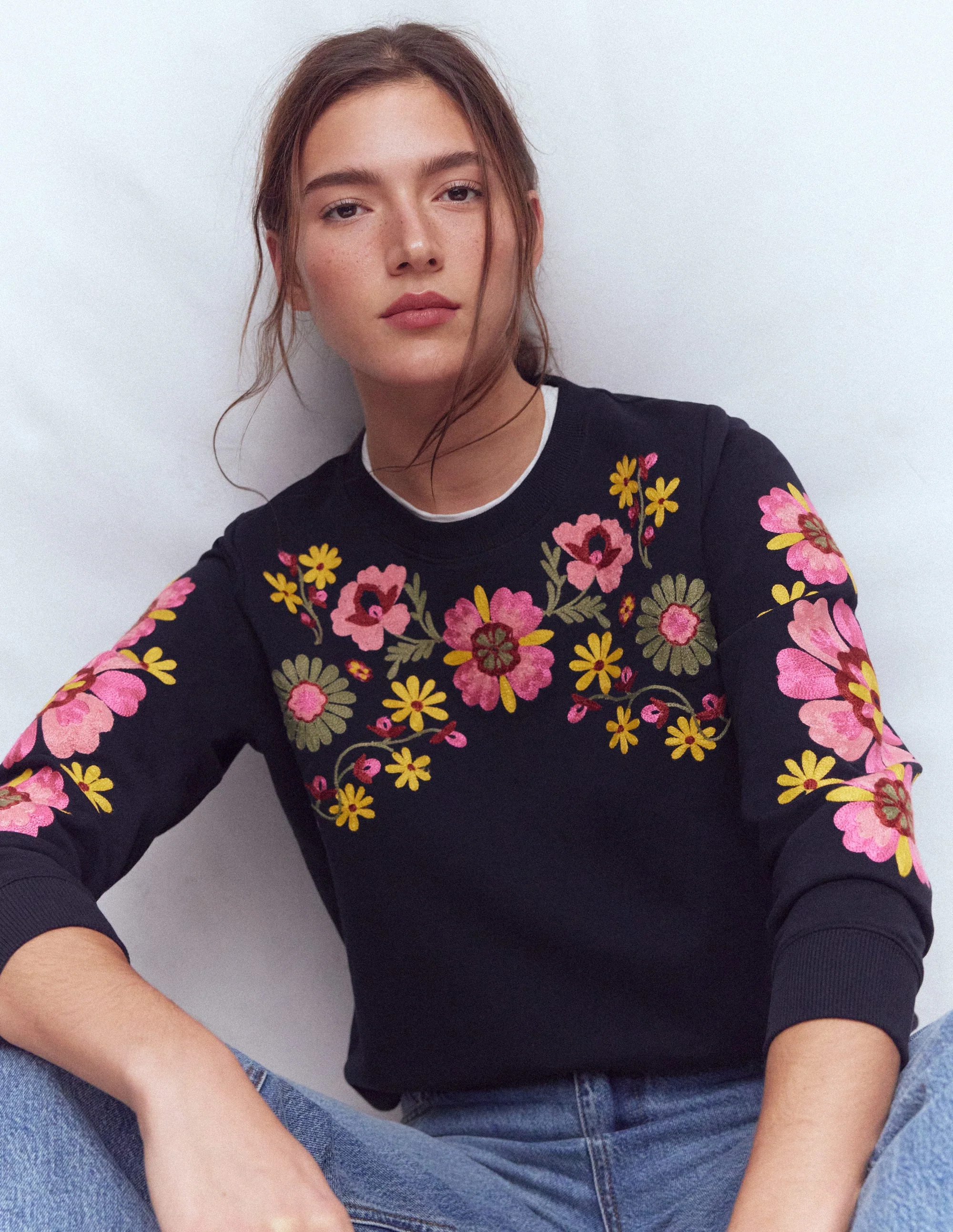 Hannah Embroidered Sweatshirt-Navy Multi Embroidery | Boden (US)