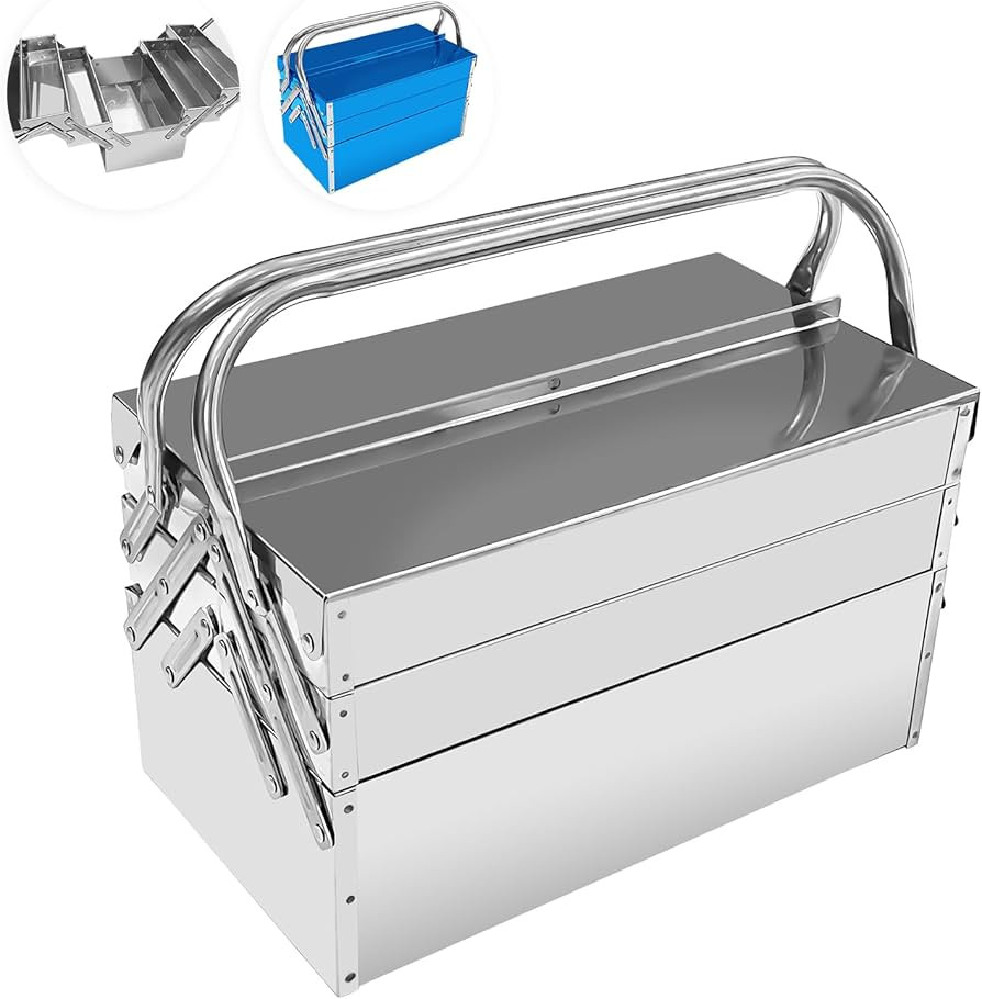 Metal Cantilever Tool Box, 3-Tier 5 Tray Fold Out Stainless Steel Tool Box with Handle, 14" Stack... | Amazon (US)