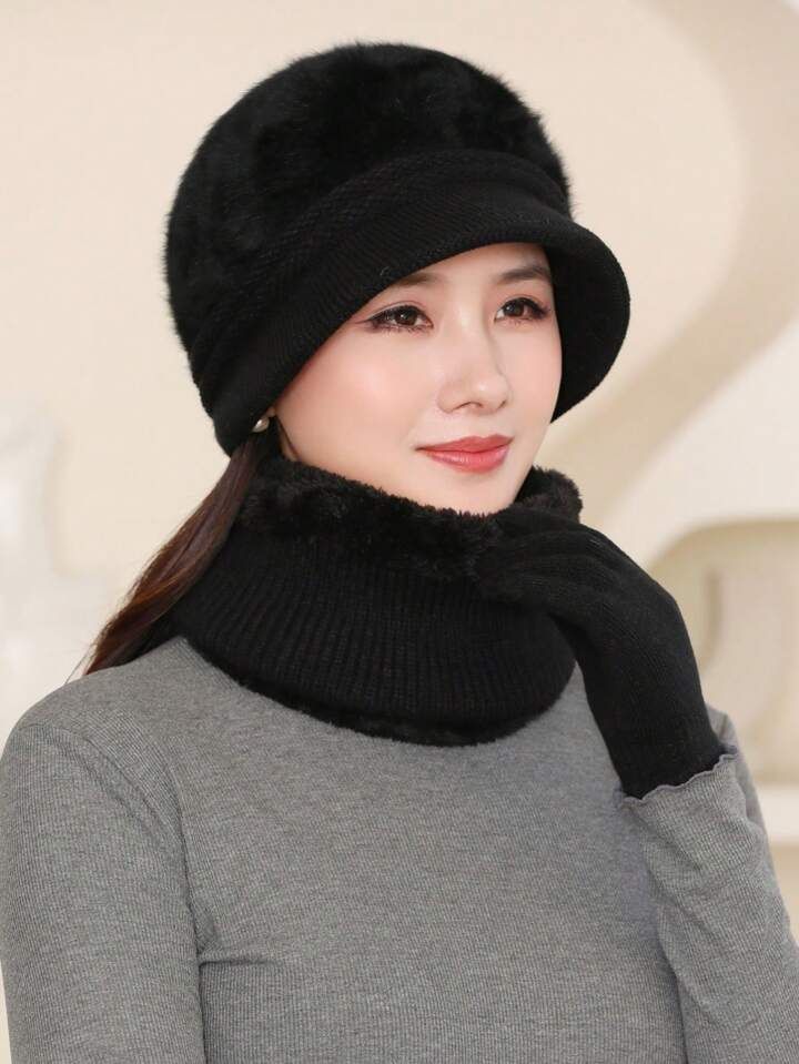 1 Set 【1 Hat+1 Scarf+1 Pair Of Gloves】winter Warm Knitted Beanie Hat, Neck Warmer And Gloves ... | SHEIN